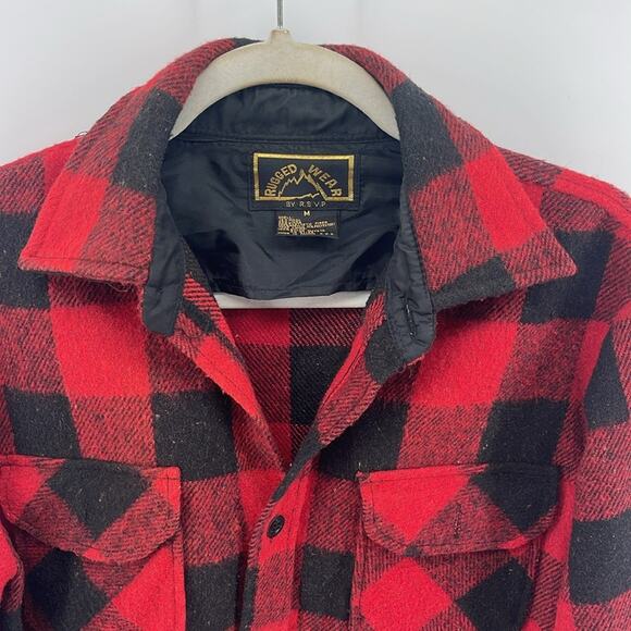Vintage Rugged Wear wool linen blend buffalo plaid heavy weight jacket shacket M - Picture 2 of 6